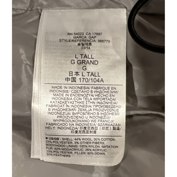 Gap Puffer Jacket Women Large Gray Long Sleeve Full Zip Down Winter Wool Cotton - Picture 9 of 16